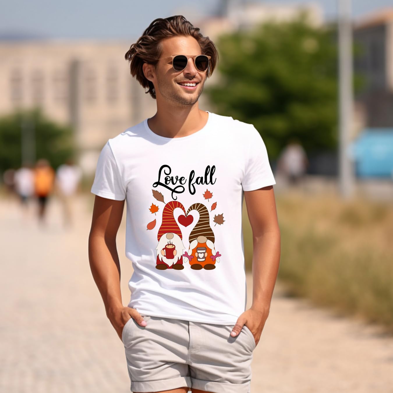 Lil Dreamers:Love Fall T-Shirt – Cute Gnome Coffee Lovers Autumn Graphic Tee | Unisex Fall Fashion Shirt for Coffee & Gnome Fans | Cozy Fall Vibes | Cotton tshirt