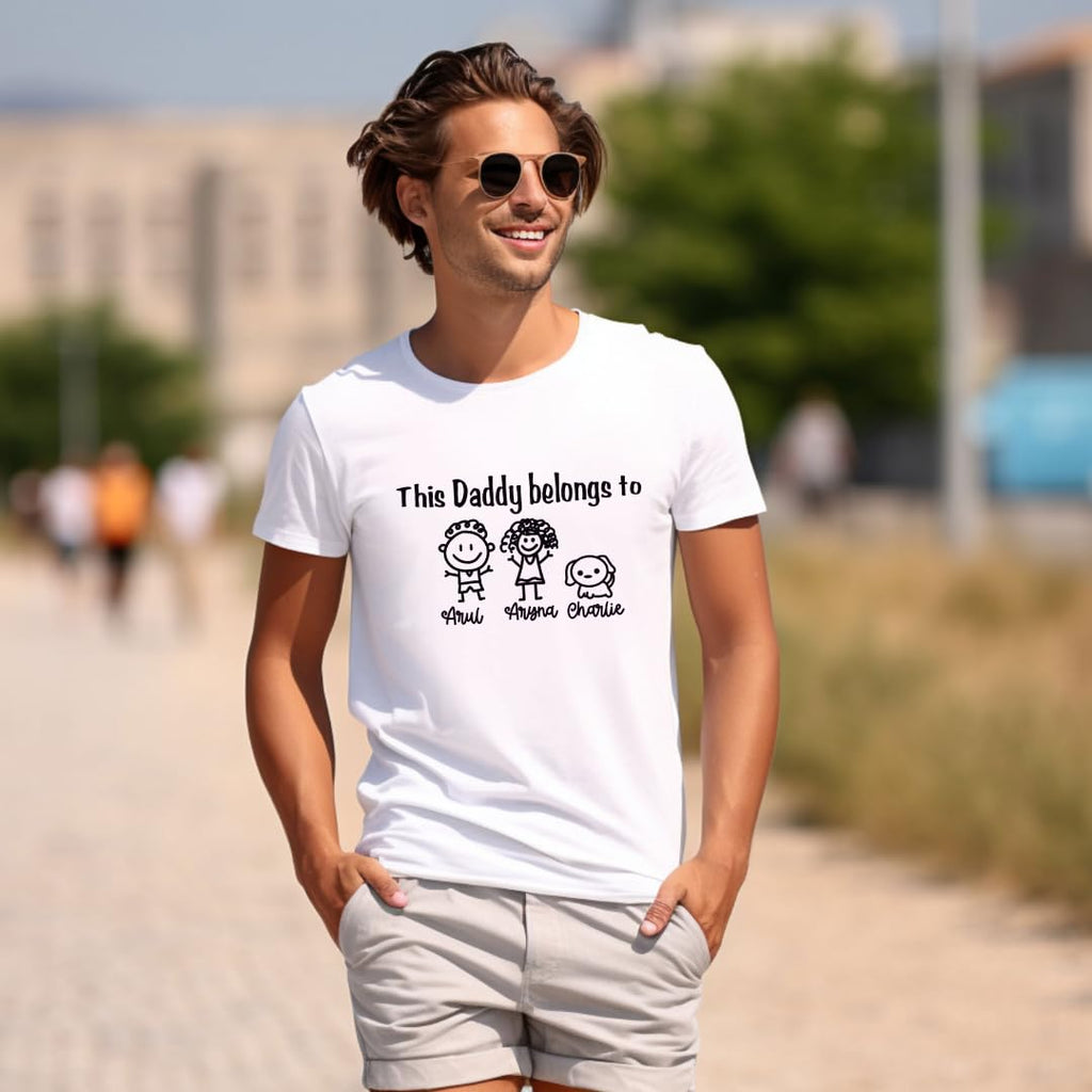 Lil Dreamers: This Daddy belongs to with cute kids doodles Custom kids Name Tee Father's day gift Personalize Dad's shirt Stick figures, Fathers day gift, Gift for him