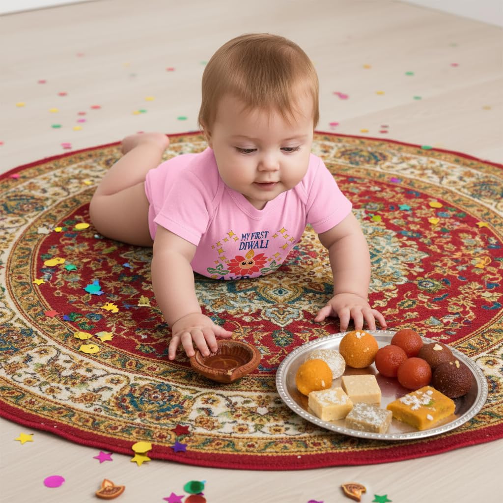 Customized Lotus face First Diwali bodysuit. Great for your babies first diwali. Customize with the Baby's name and year.