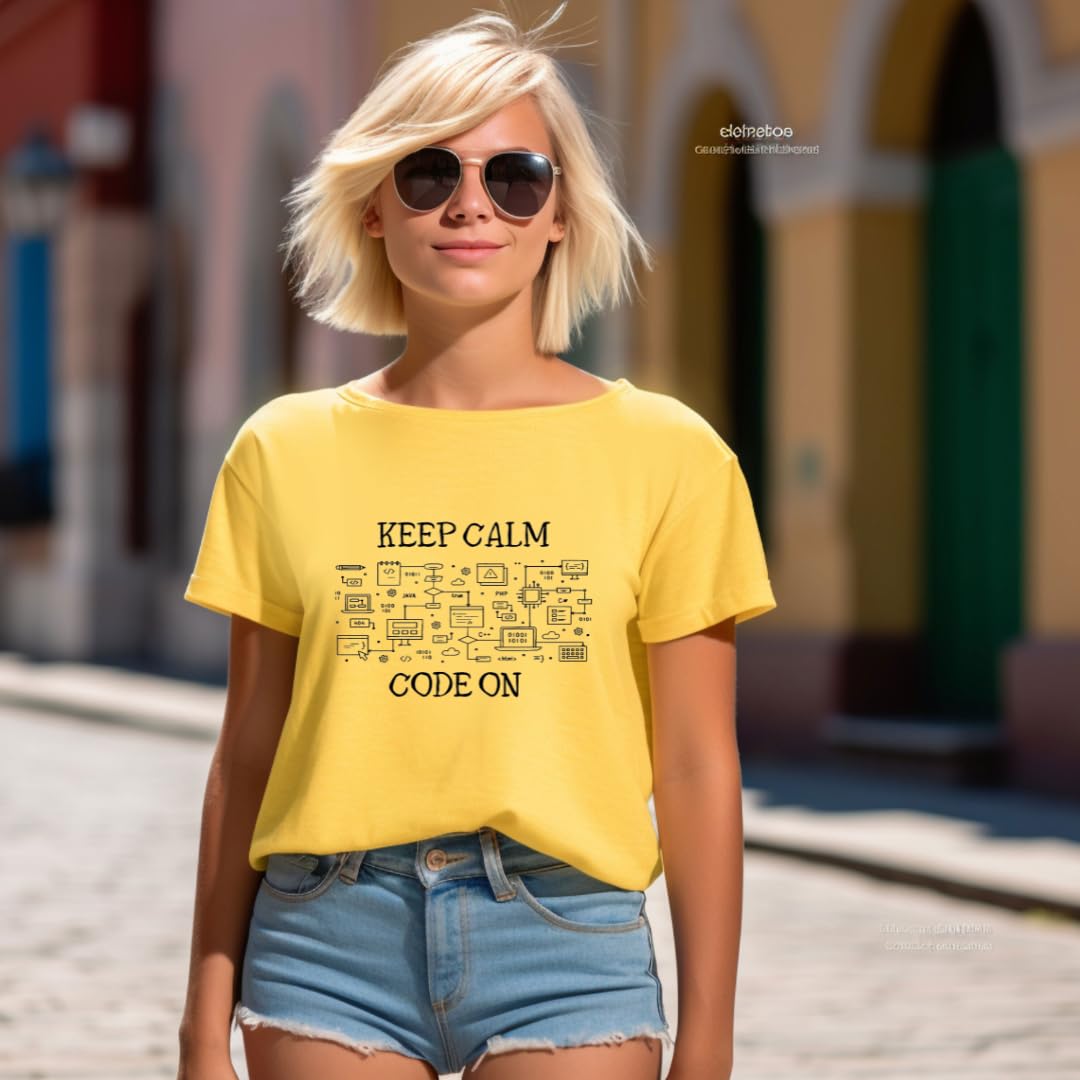 Lil Dreamers : Unisex 'Keep Calm Code On' T-Shirt | Comfortable Cotton Coding & UI Design Tee for Programmers and Developers | Perfect Gift for Tech Enthusiasts