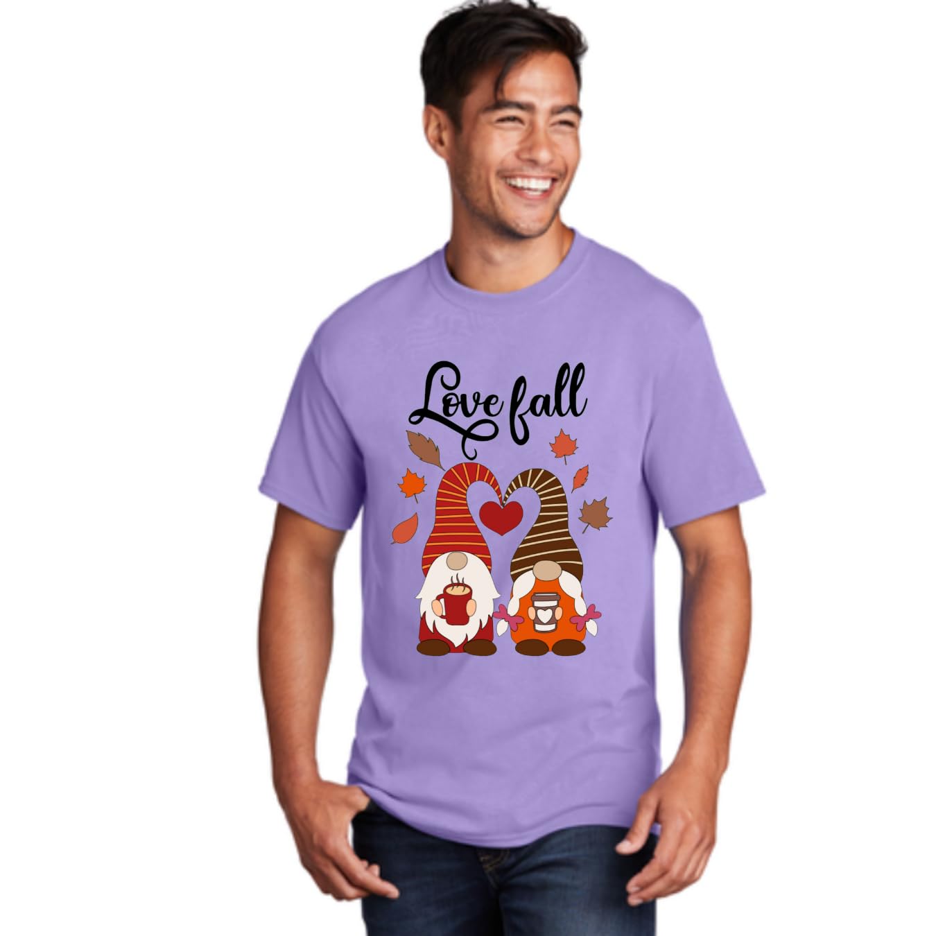 Lil Dreamers:Love Fall T-Shirt – Cute Gnome Coffee Lovers Autumn Graphic Tee | Unisex Fall Fashion Shirt for Coffee & Gnome Fans | Cozy Fall Vibes | Cotton tshirt