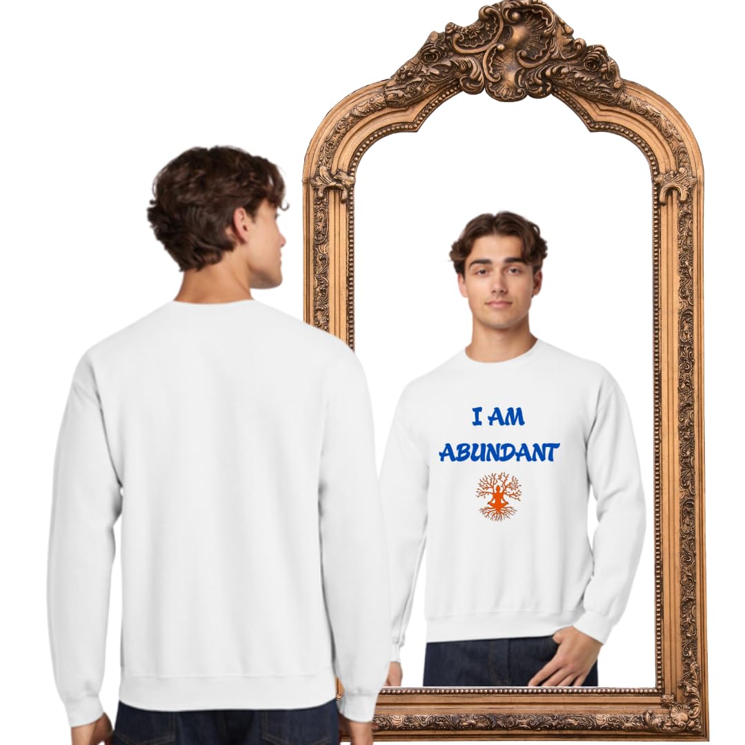 Lil Dreamers: Mirror Reflection 'I AM ABUNDANT' Sweatshirt with Tree of Life Design - Affirmation Tee for Mindfulness, Manifestation & Positivity