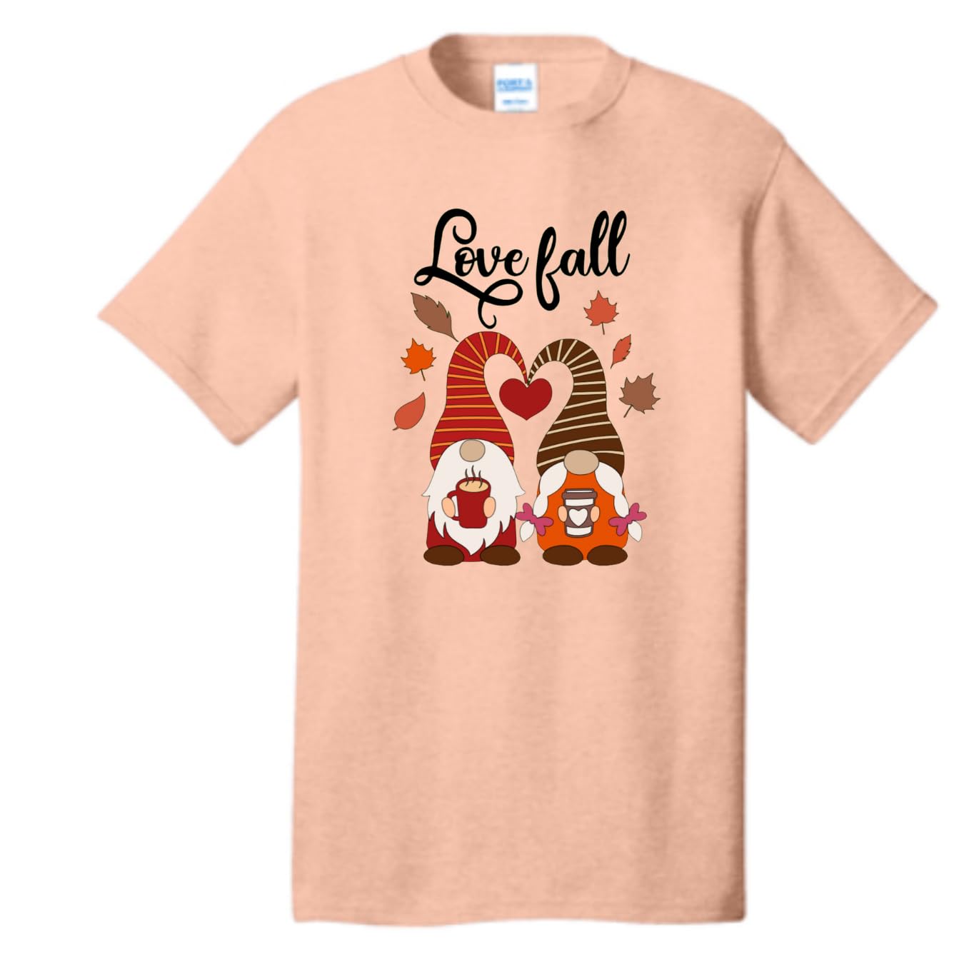 Lil Dreamers:Love Fall T-Shirt – Cute Gnome Coffee Lovers Autumn Graphic Tee | Unisex Fall Fashion Shirt for Coffee & Gnome Fans | Cozy Fall Vibes | Cotton tshirt
