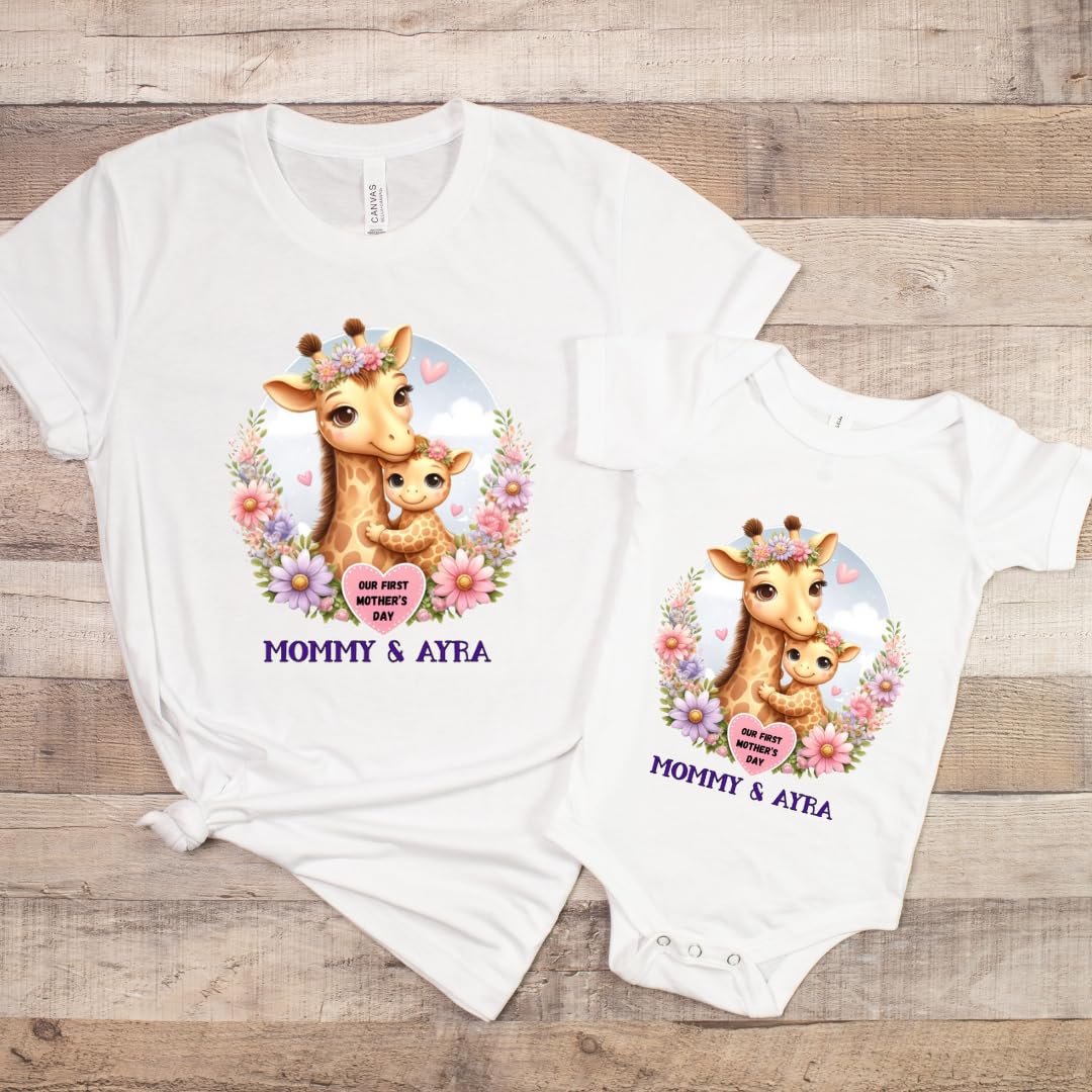 Lil Dreamers: Personalized Our First Mother's Day matching T-Shirt and bodysuit - Custom Mom and Baby Name Tee - First Time Mom Gift - Celebratory Mother's Day Matching Shirt