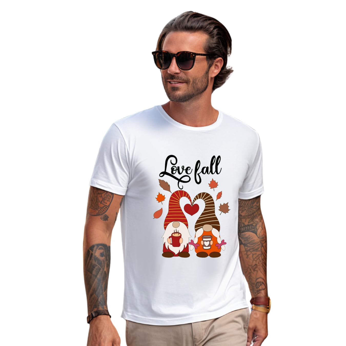 Lil Dreamers:Love Fall T-Shirt – Cute Gnome Coffee Lovers Autumn Graphic Tee | Unisex Fall Fashion Shirt for Coffee & Gnome Fans | Cozy Fall Vibes | Cotton tshirt