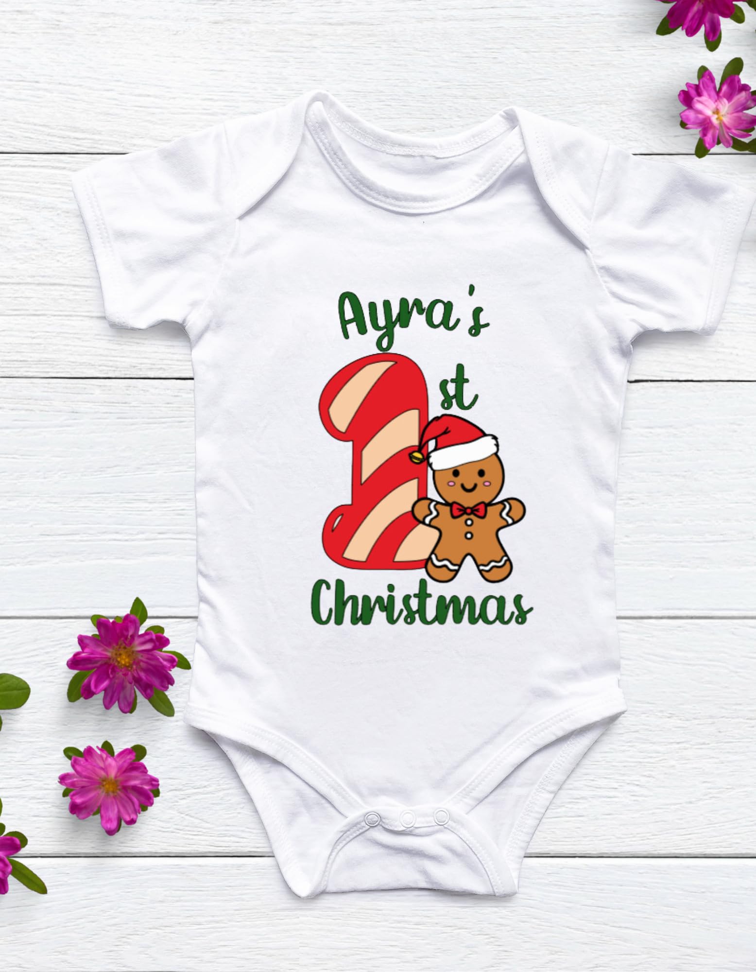 Lil Dreamers Gingerbread Joy: Customized first Christmas Onesie – Sweet Memories Begin Here!