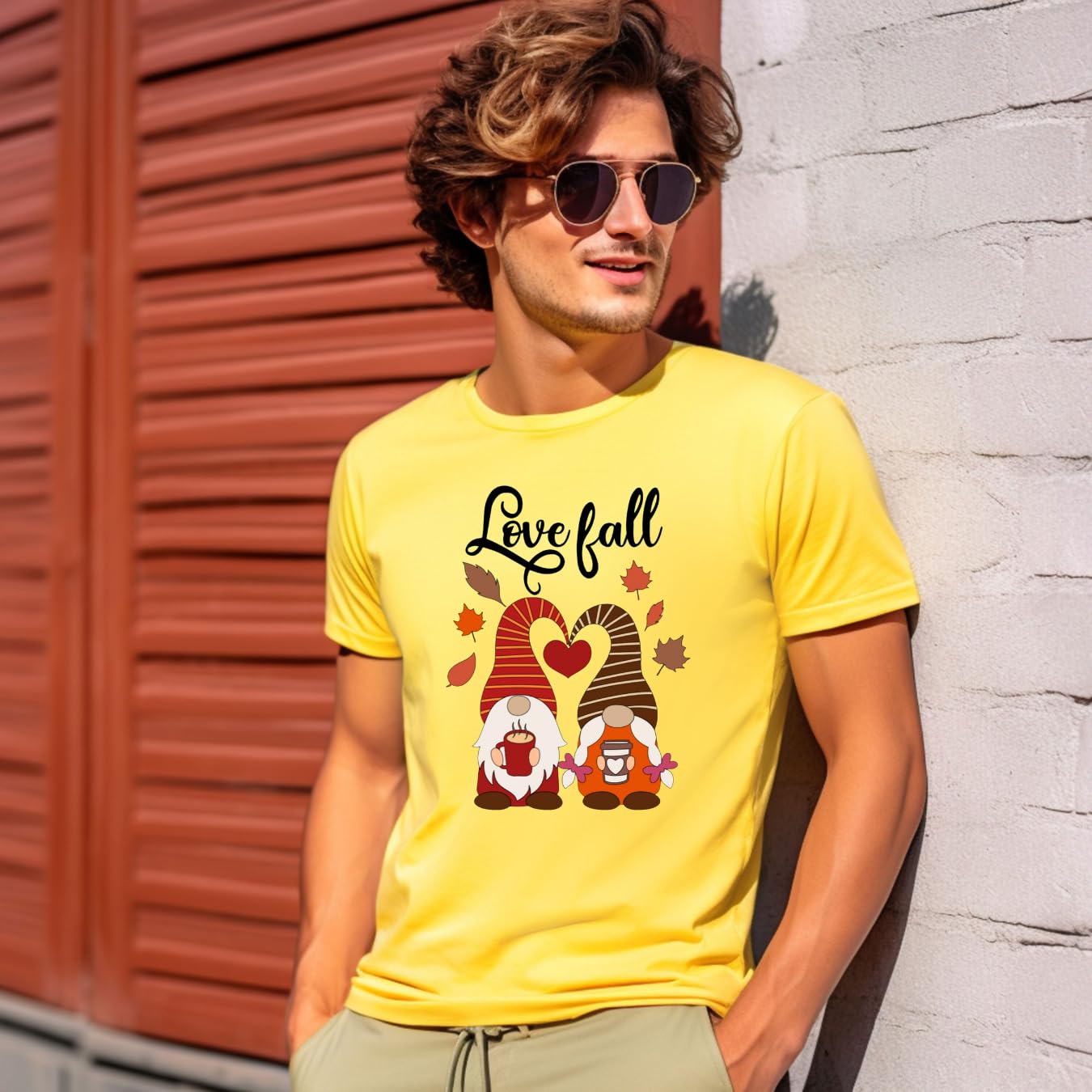 Lil Dreamers:Love Fall T-Shirt – Cute Gnome Coffee Lovers Autumn Graphic Tee | Unisex Fall Fashion Shirt for Coffee & Gnome Fans | Cozy Fall Vibes | Cotton tshirt