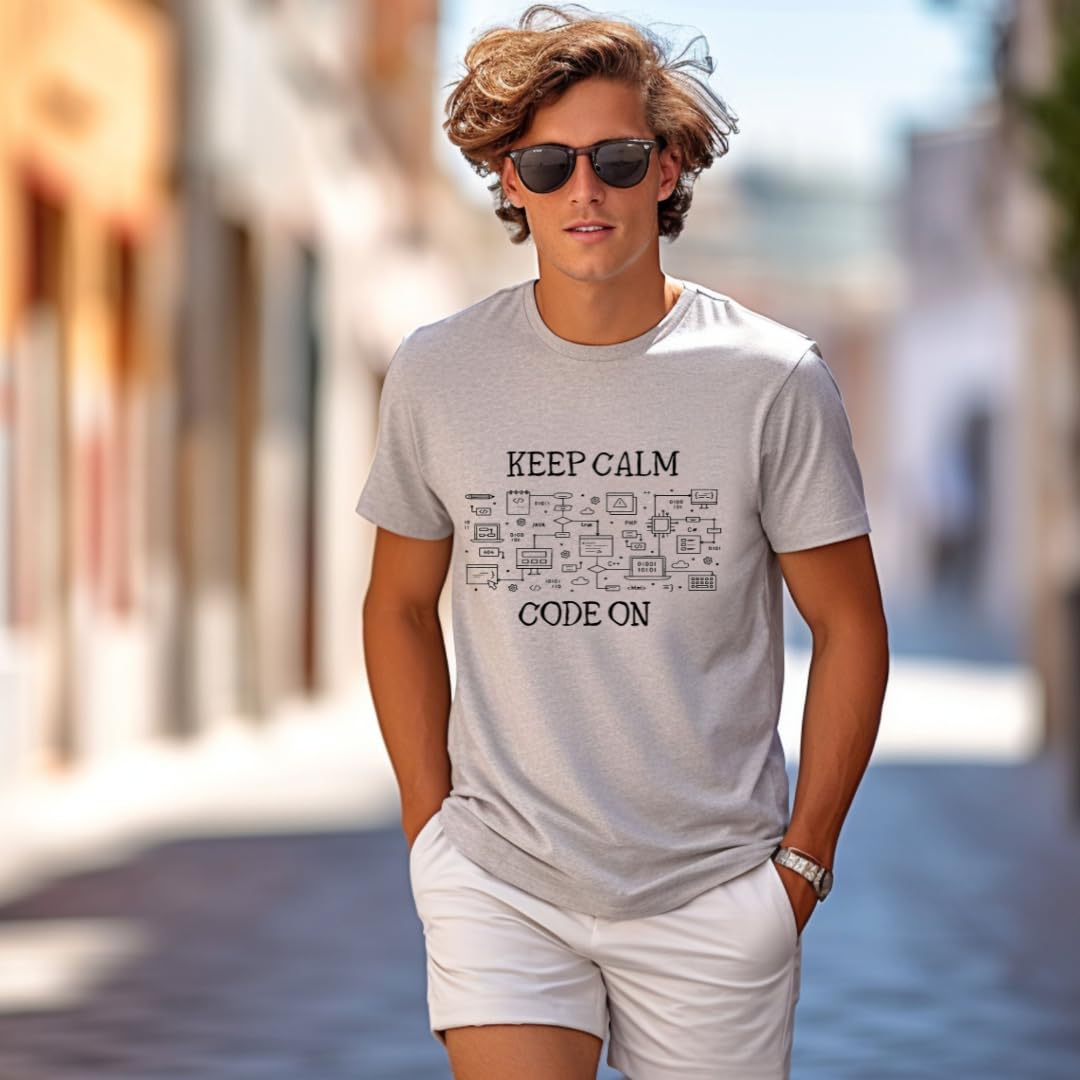 Lil Dreamers : Unisex 'Keep Calm Code On' T-Shirt | Comfortable Cotton Coding & UI Design Tee for Programmers and Developers | Perfect Gift for Tech Enthusiasts