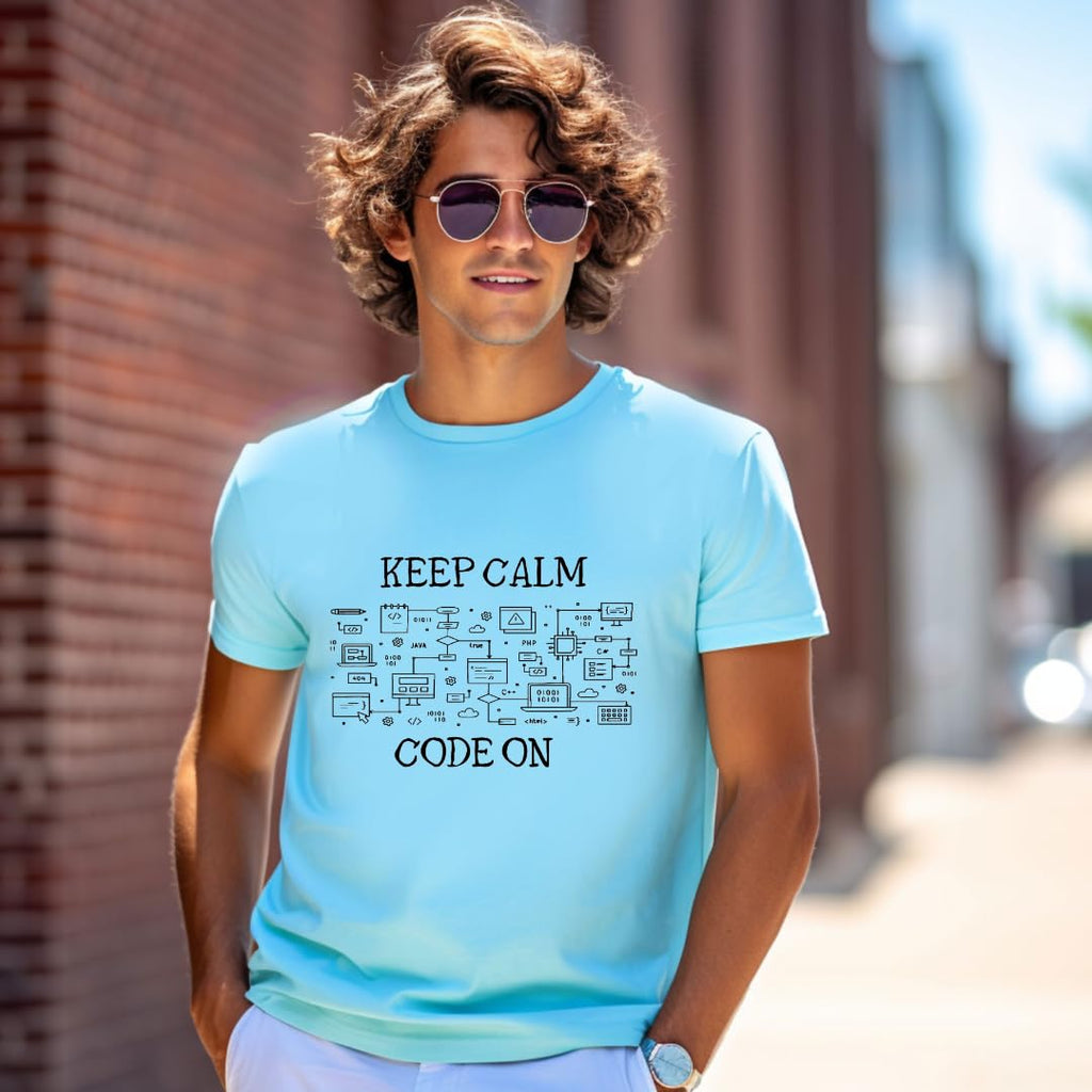 Lil Dreamers : Unisex 'Keep Calm Code On' T-Shirt | Comfortable Cotton Coding & UI Design Tee for Programmers and Developers | Perfect Gift for Tech Enthusiasts