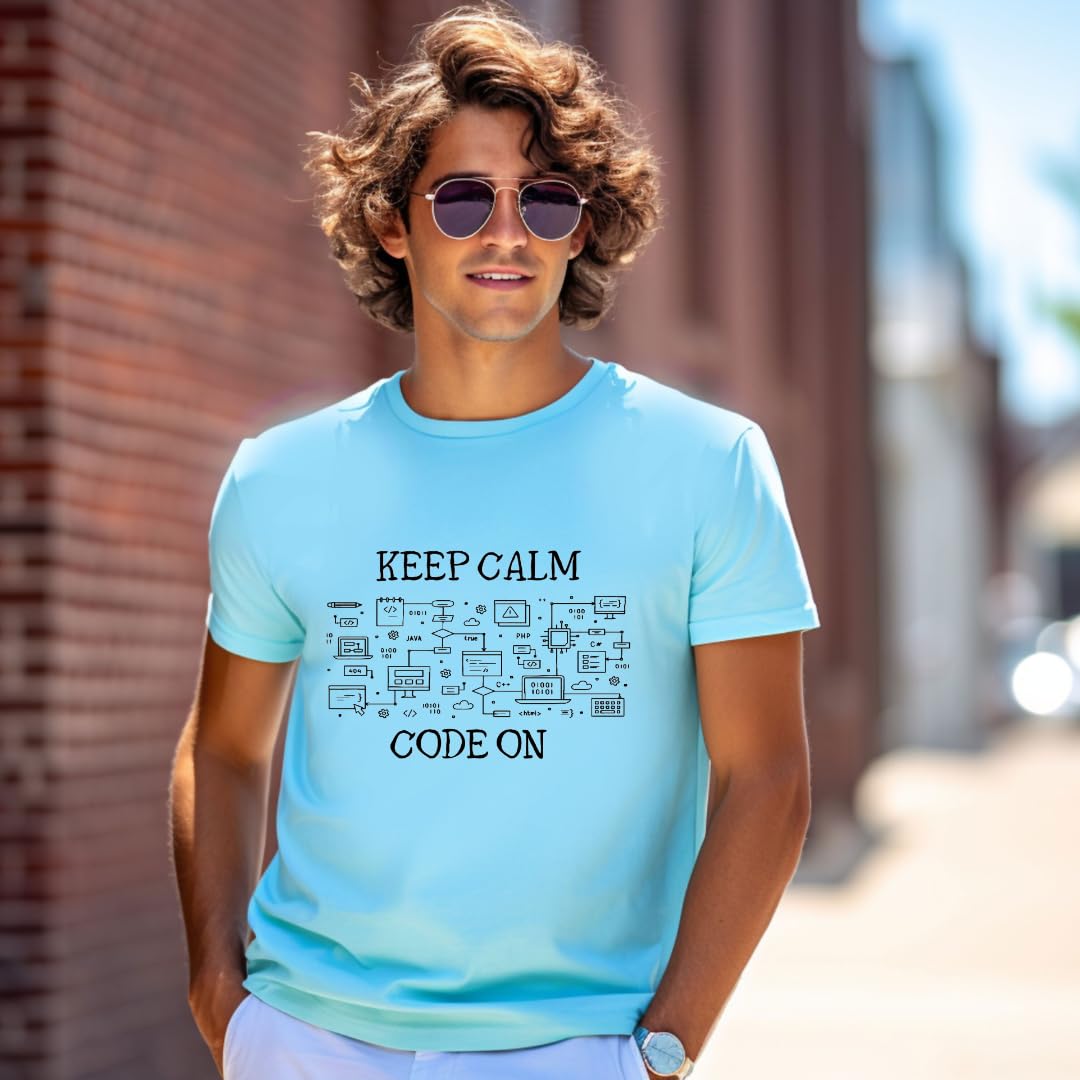 Lil Dreamers : Unisex 'Keep Calm Code On' T-Shirt | Comfortable Cotton Coding & UI Design Tee for Programmers and Developers | Perfect Gift for Tech Enthusiasts