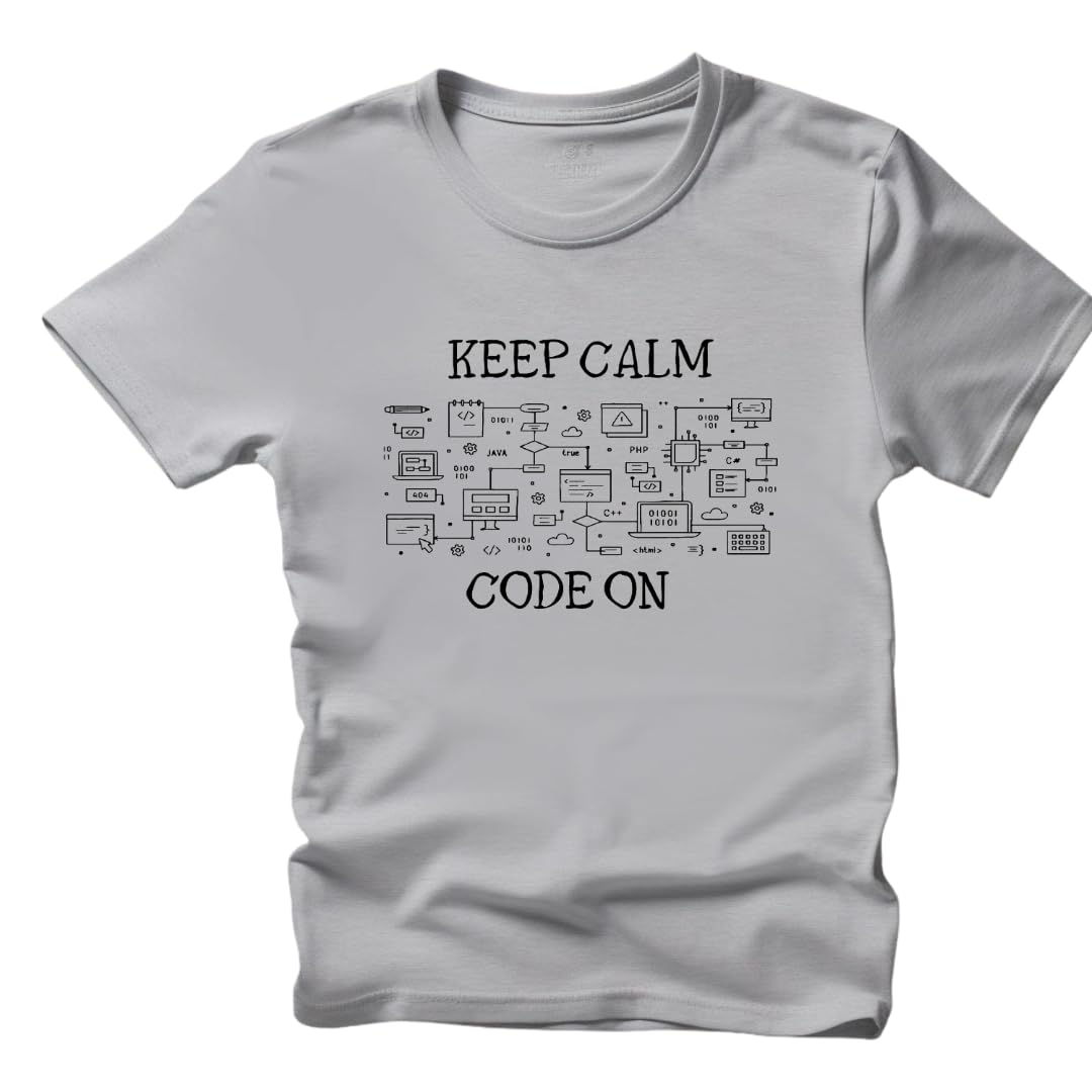 Lil Dreamers : Unisex 'Keep Calm Code On' T-Shirt | Comfortable Cotton Coding & UI Design Tee for Programmers and Developers | Perfect Gift for Tech Enthusiasts