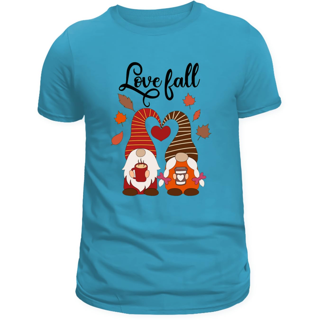 Lil Dreamers:Love Fall T-Shirt – Cute Gnome Coffee Lovers Autumn Graphic Tee | Unisex Fall Fashion Shirt for Coffee & Gnome Fans | Cozy Fall Vibes | Cotton tshirt