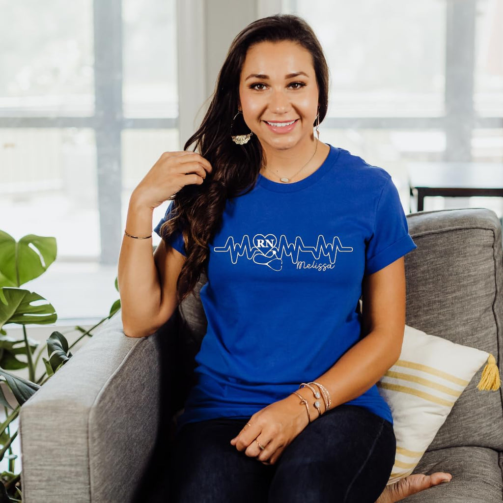 Lil Dreamers : Custom Registered Nurse Heartbeat Tee - Personalized with Name, gift for Nurse, Nurse graduation gift, Nurse life, Nurse week