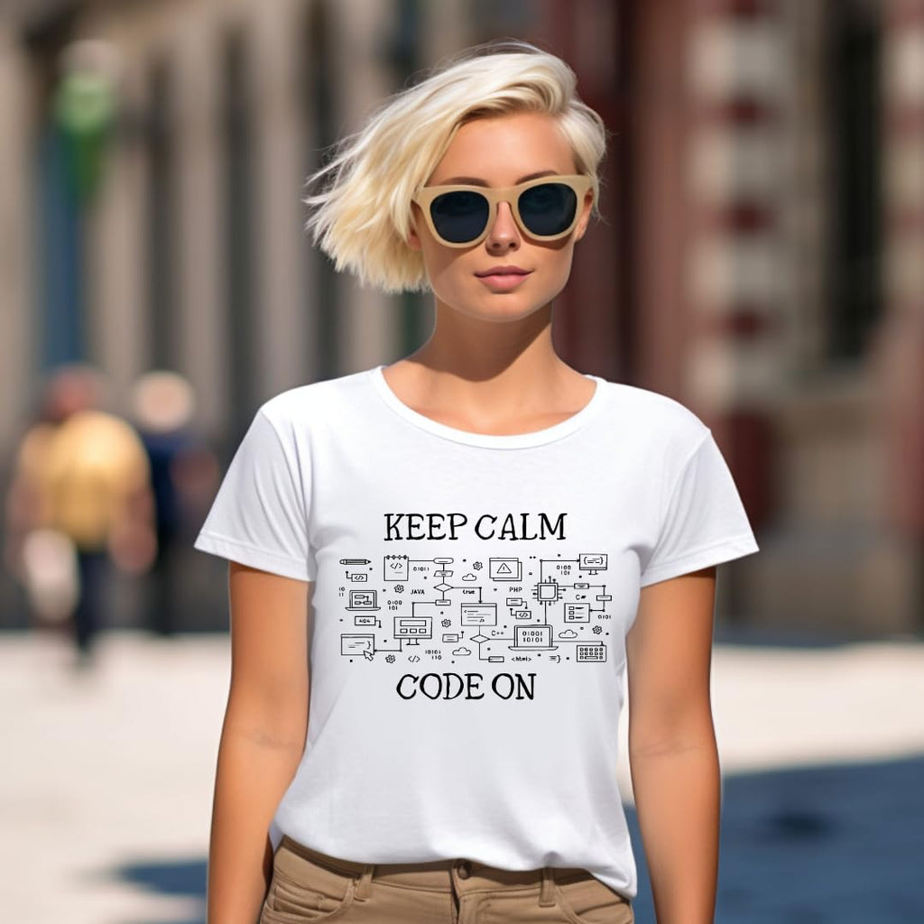 Lil Dreamers : Unisex 'Keep Calm Code On' T-Shirt | Comfortable Cotton Coding & UI Design Tee for Programmers and Developers | Perfect Gift for Tech Enthusiasts