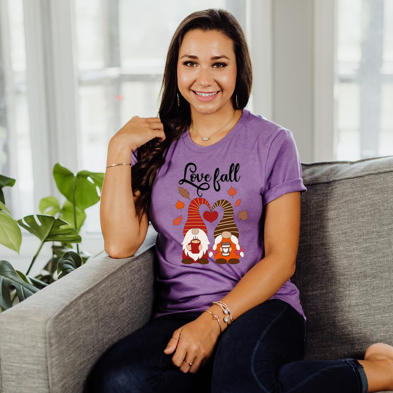 Lil Dreamers:Love Fall T-Shirt – Cute Gnome Coffee Lovers Autumn Graphic Tee | Unisex Fall Fashion Shirt for Coffee & Gnome Fans | Cozy Fall Vibes | Cotton tshirt