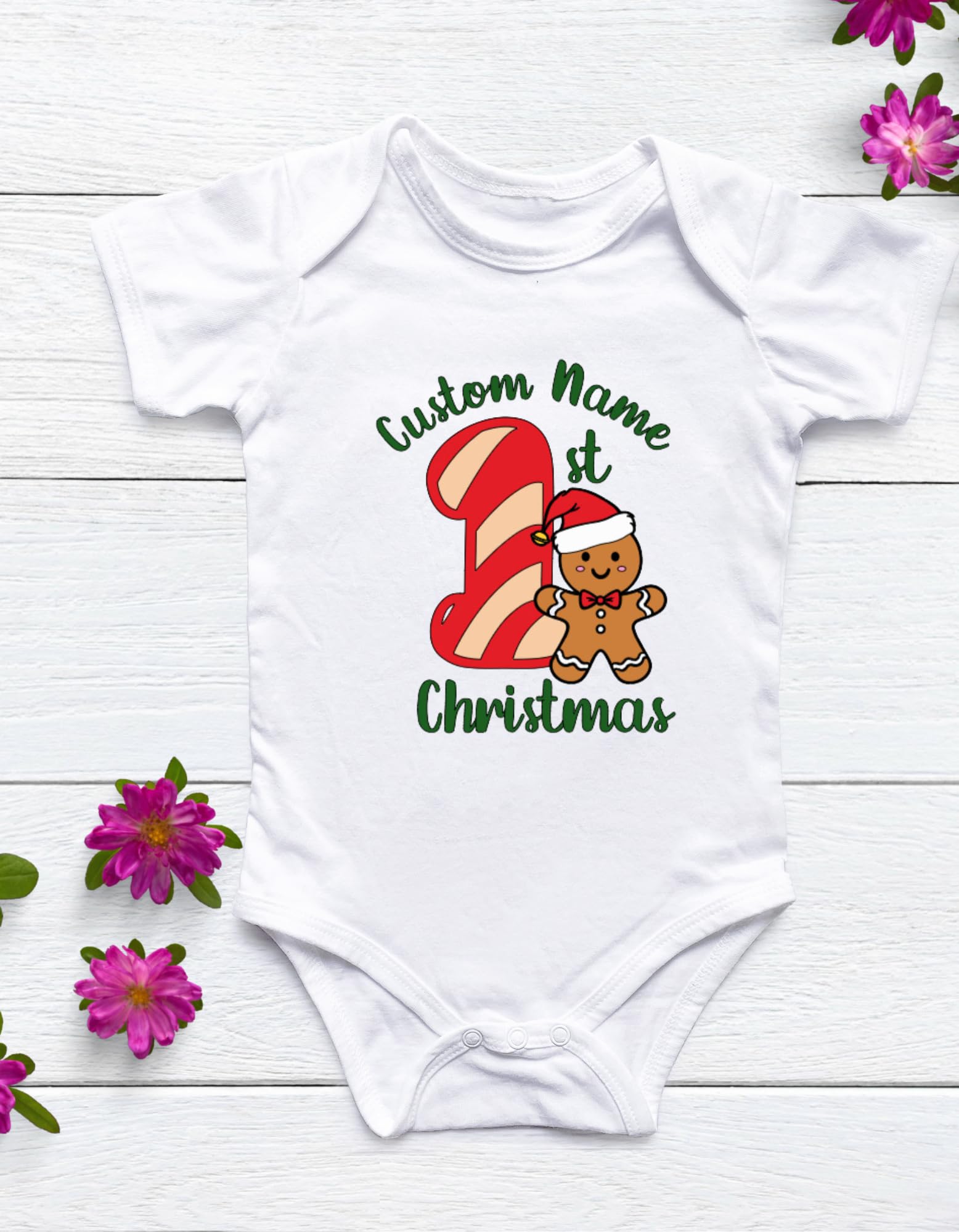 Lil Dreamers Gingerbread Joy: Customized first Christmas Onesie – Sweet Memories Begin Here!