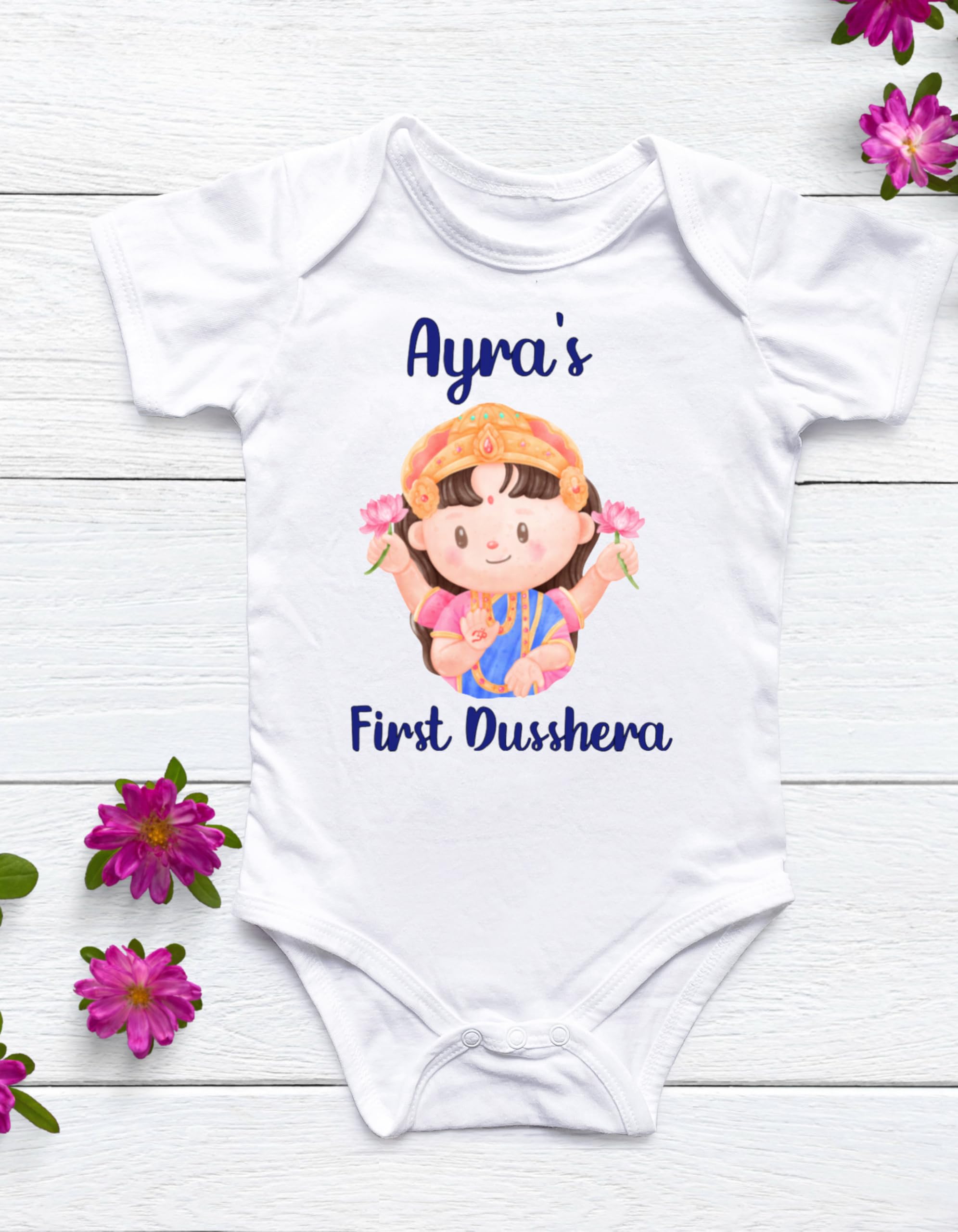 First Dussehra Baby Bodysuit – Cute Devi Illustration | iNDIAN Festive Newborn Outfit f| First Navratri |First Diwali