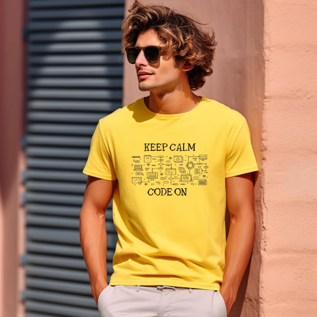 Lil Dreamers : Unisex 'Keep Calm Code On' T-Shirt | Comfortable Cotton Coding & UI Design Tee for Programmers and Developers | Perfect Gift for Tech Enthusiasts