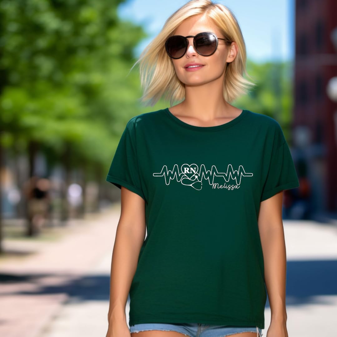Lil Dreamers : Custom Registered Nurse Heartbeat Tee - Personalized with Name, gift for Nurse, Nurse graduation gift, Nurse life, Nurse week