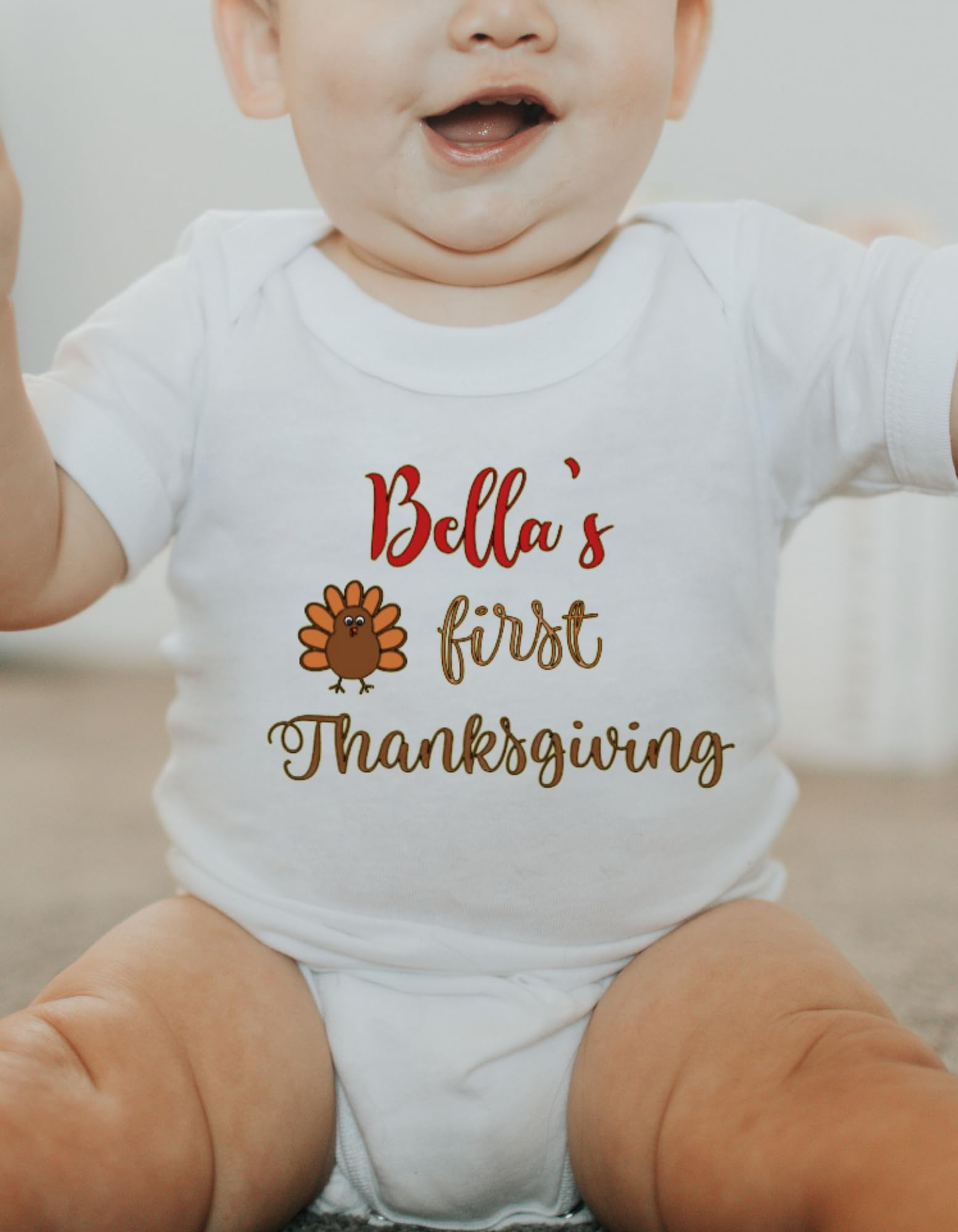 Cute Turkey Cutie: Personalized First Thanksgiving Onesie for Your Little Gobbler!