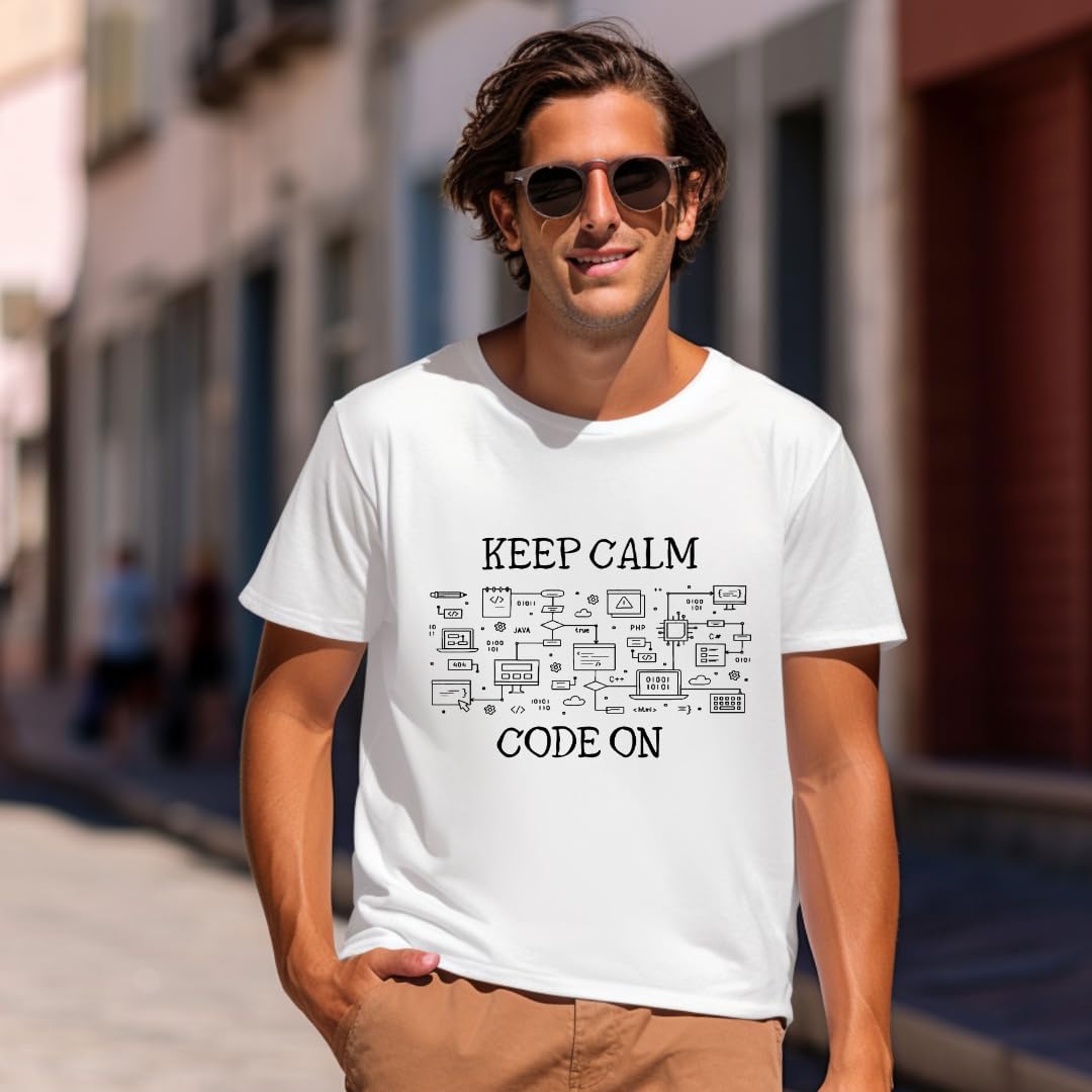 Lil Dreamers : Unisex 'Keep Calm Code On' T-Shirt | Comfortable Cotton Coding & UI Design Tee for Programmers and Developers | Perfect Gift for Tech Enthusiasts