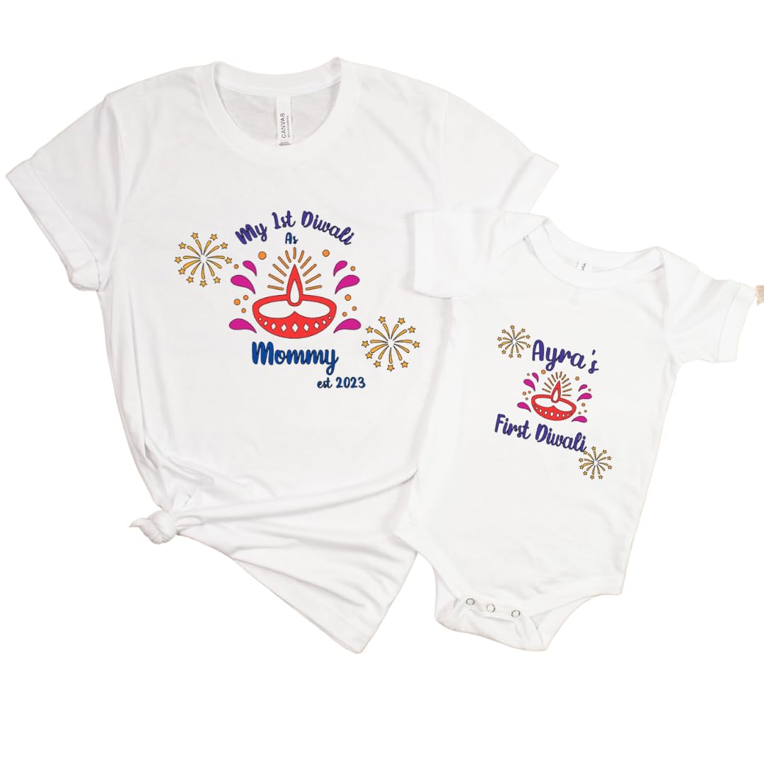 Personalized First Diwali T-Shirts for Parents, Mommy- Custom Family Celebration Apparel