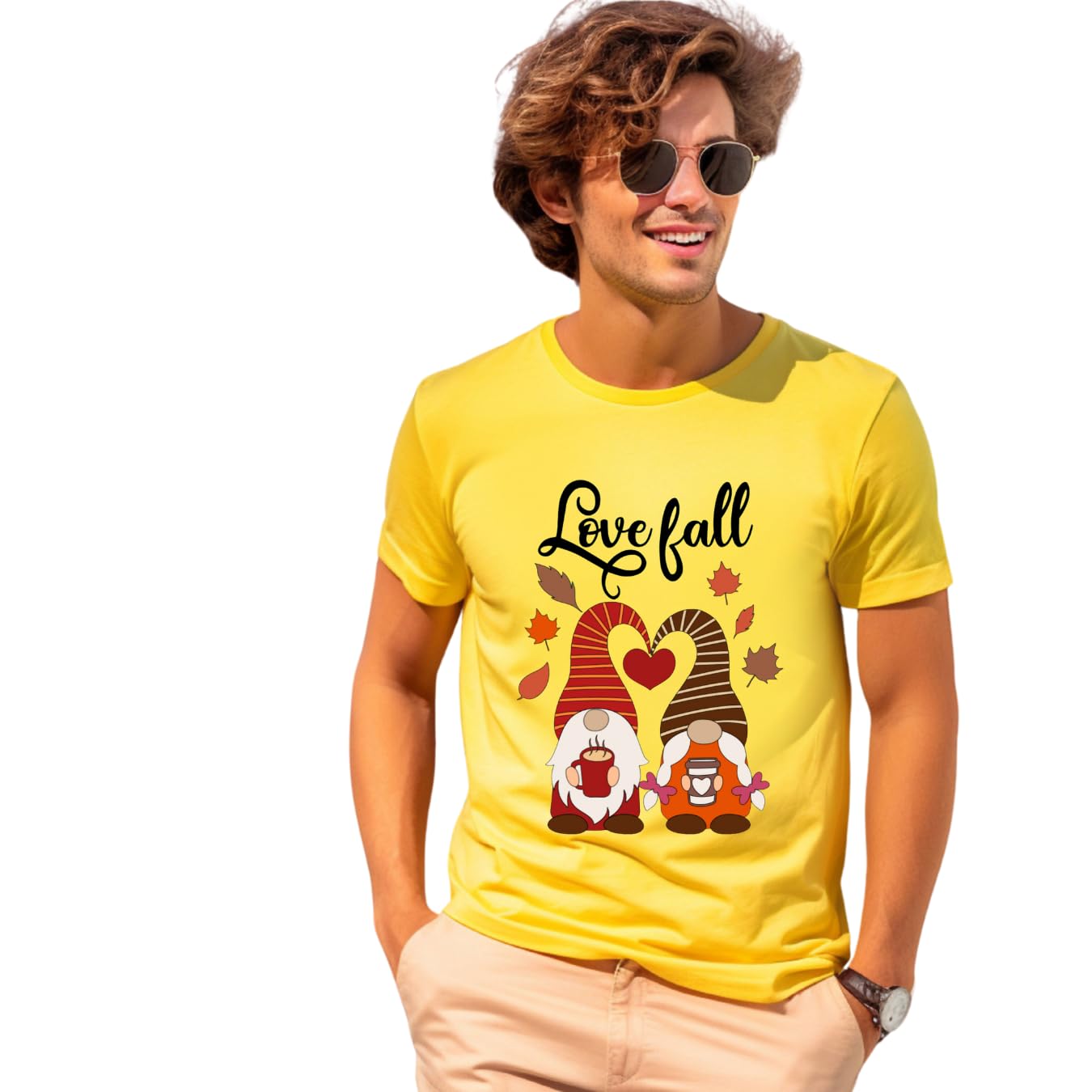 Lil Dreamers:Love Fall T-Shirt – Cute Gnome Coffee Lovers Autumn Graphic Tee | Unisex Fall Fashion Shirt for Coffee & Gnome Fans | Cozy Fall Vibes | Cotton tshirt