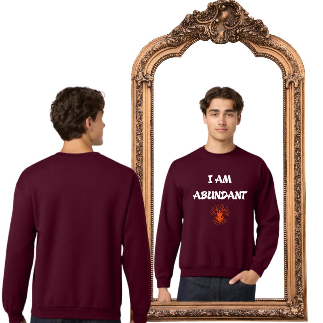 Lil Dreamers: Mirror Reflection 'I AM ABUNDANT' Sweatshirt with Tree of Life Design - Affirmation Tee for Mindfulness, Manifestation & Positivity