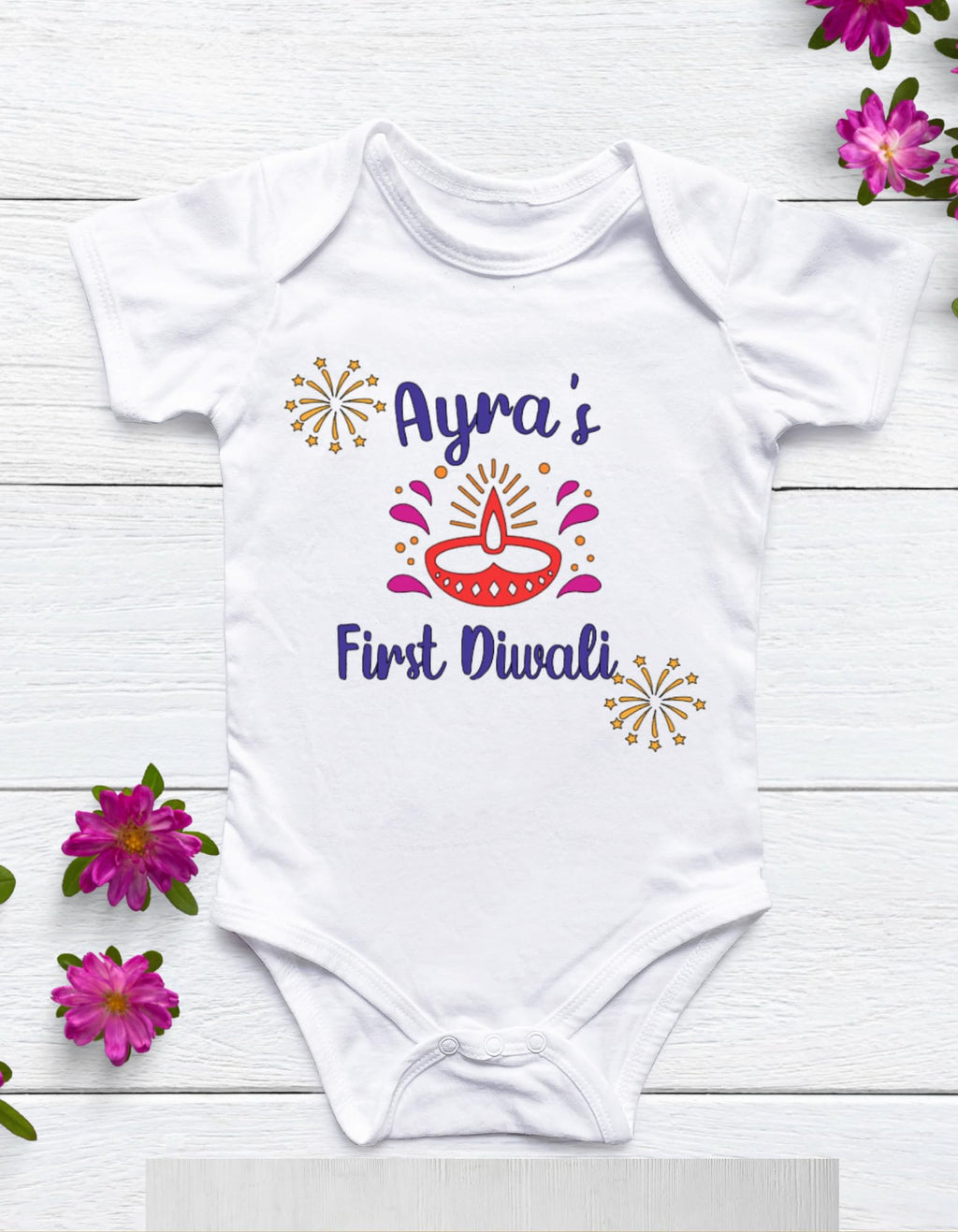 Customized Cute First Diwali Bodysuit. Customize with The Baby's Name and Year.