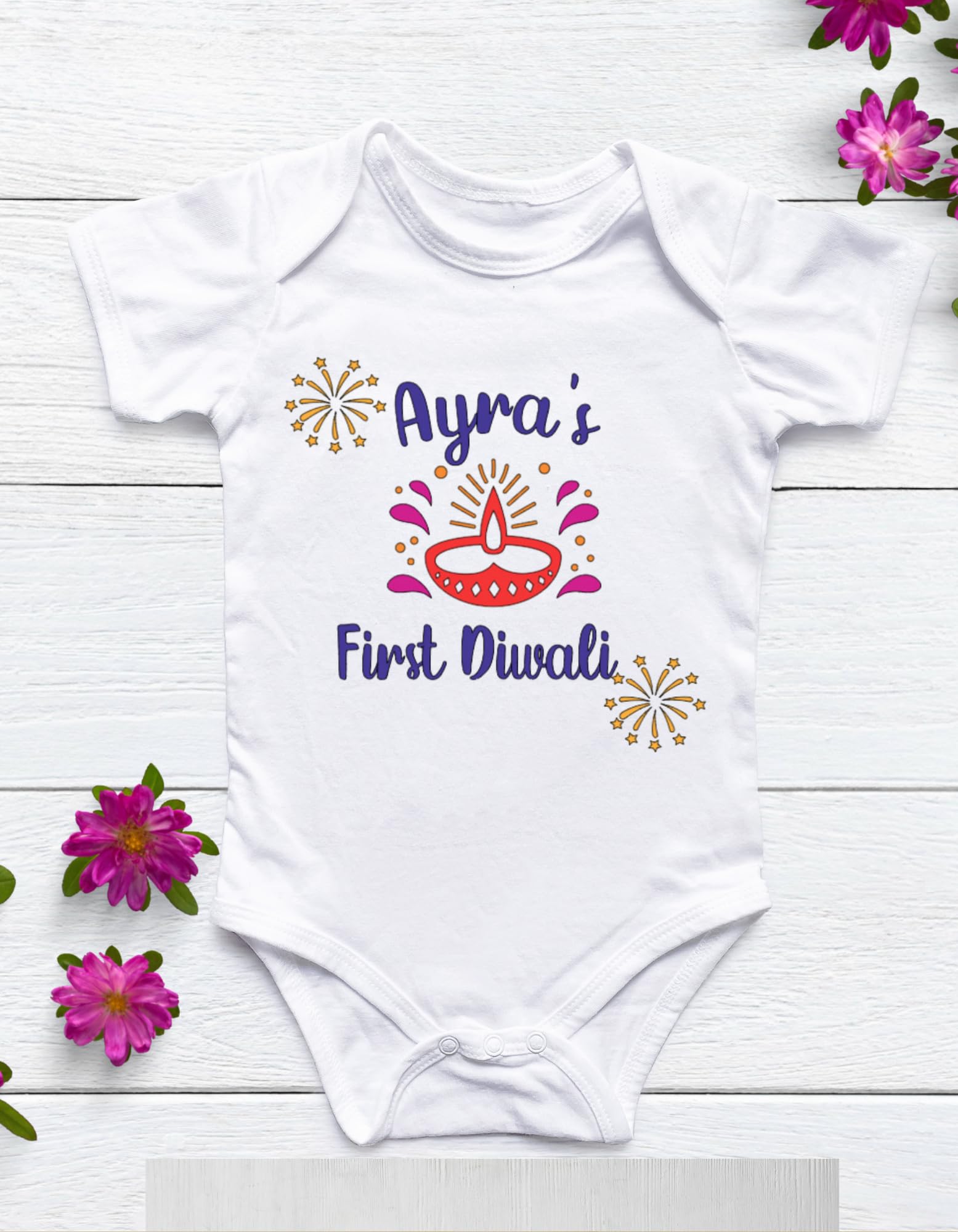 Customized Cute First Diwali Bodysuit. Customize with The Baby's Name and Year.