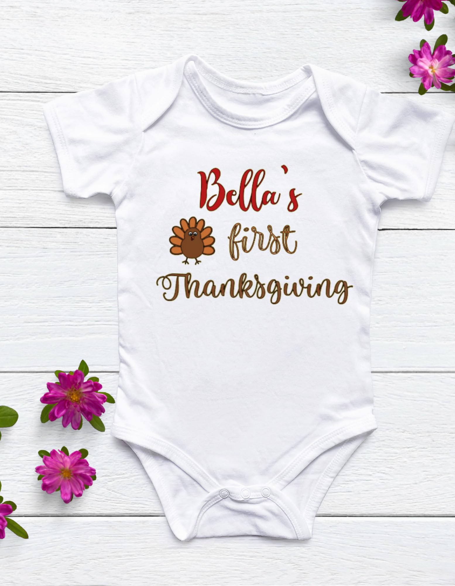 Cute Turkey Cutie: Personalized First Thanksgiving Onesie for Your Little Gobbler!
