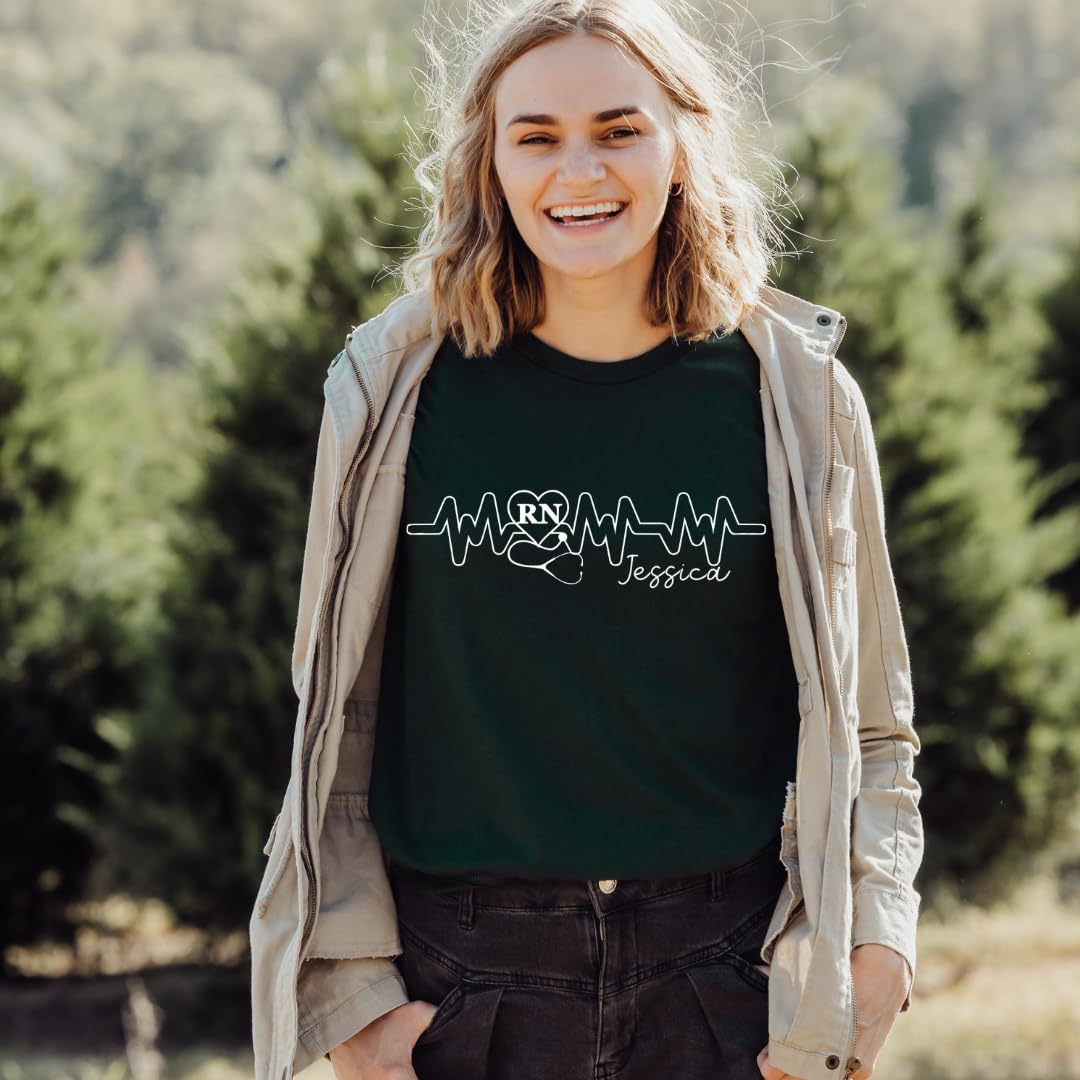 Lil Dreamers : Custom Registered Nurse Heartbeat Tee - Personalized with Name, gift for Nurse, Nurse graduation gift, Nurse life, Nurse week