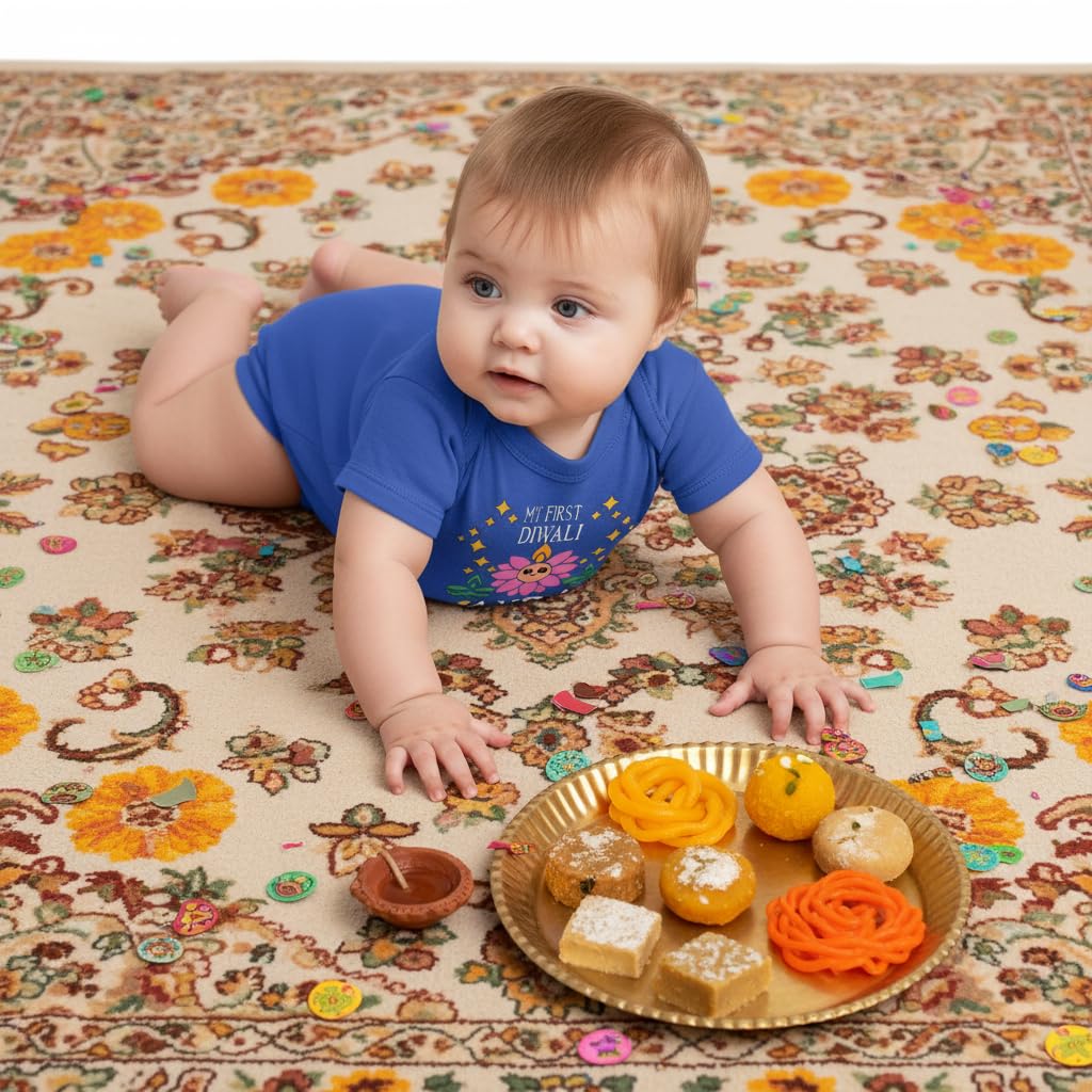 Customized Lotus face First Diwali bodysuit. Great for your babies first diwali. Customize with the Baby's name and year.