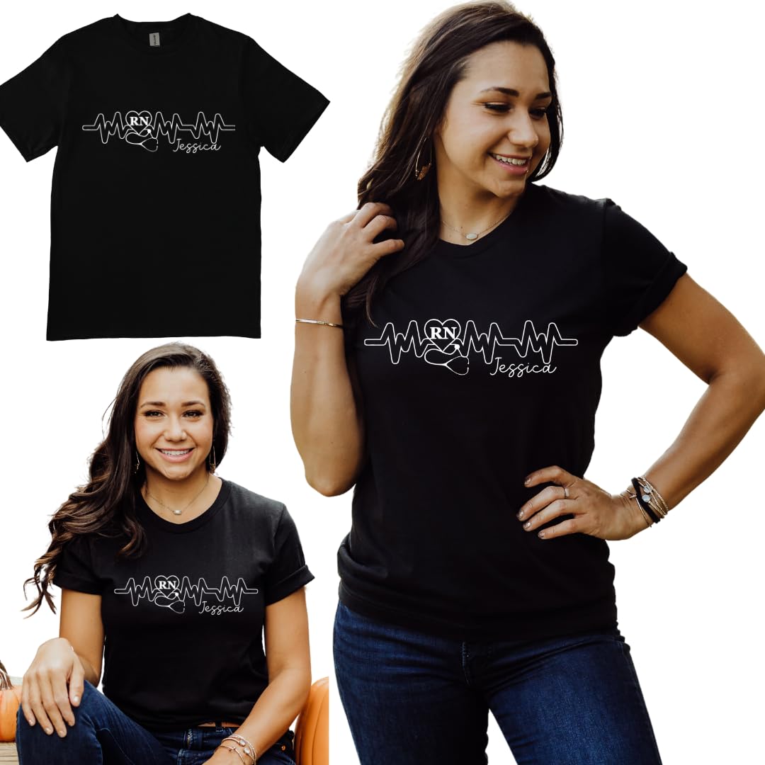 Lil Dreamers : Custom Registered Nurse Heartbeat Tee - Personalized with Name, gift for Nurse, Nurse graduation gift, Nurse life, Nurse week