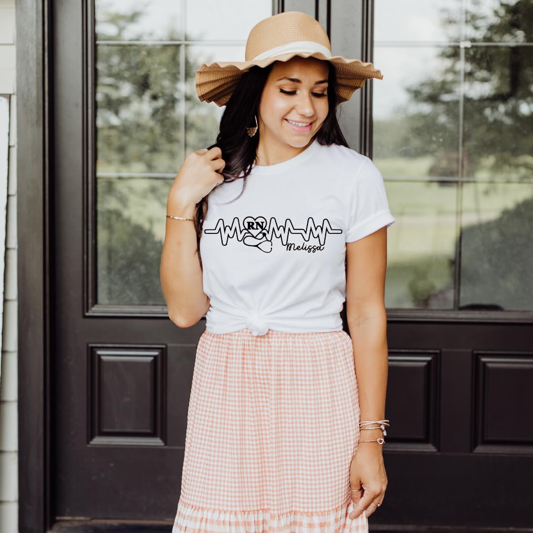 Lil Dreamers : Custom Registered Nurse Heartbeat Tee - Personalized with Name, gift for Nurse, Nurse graduation gift, Nurse life, Nurse week