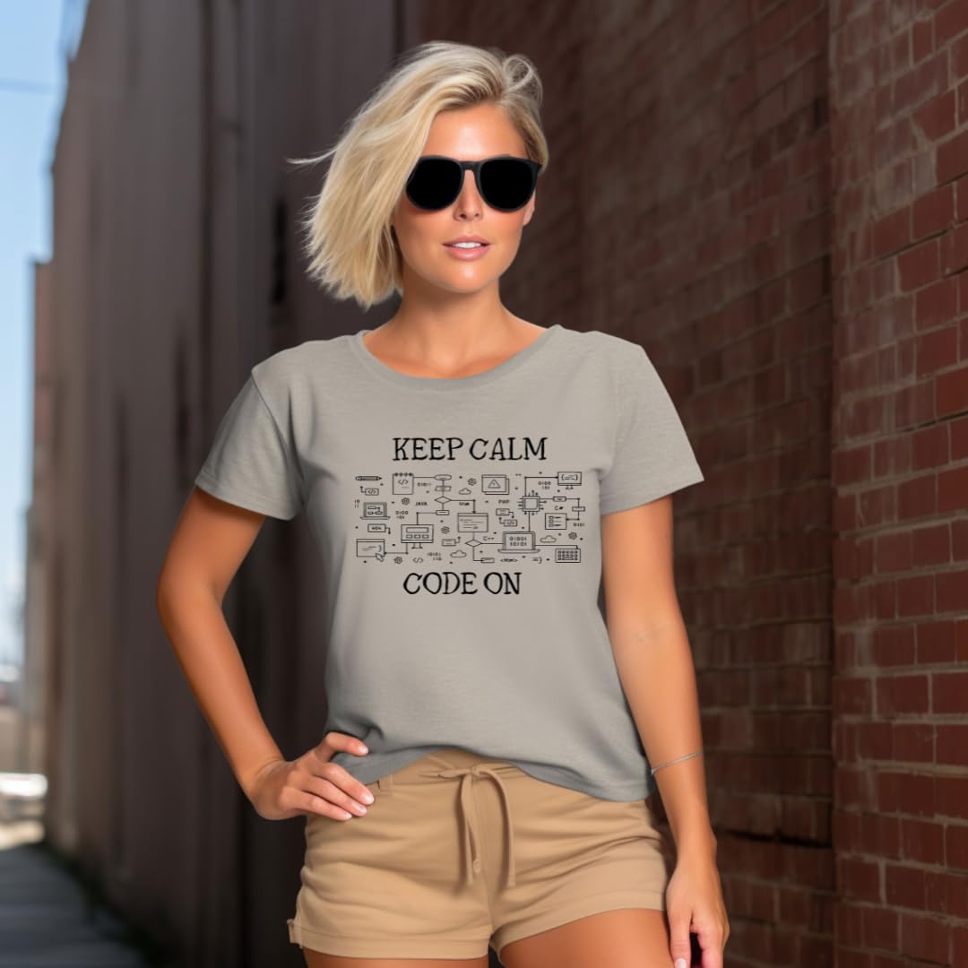 Lil Dreamers : Unisex 'Keep Calm Code On' T-Shirt | Comfortable Cotton Coding & UI Design Tee for Programmers and Developers | Perfect Gift for Tech Enthusiasts