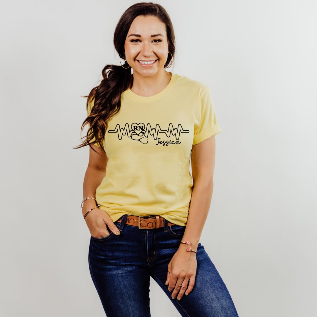 Lil Dreamers : Custom Registered Nurse Heartbeat Tee - Personalized with Name, gift for Nurse, Nurse graduation gift, Nurse life, Nurse week