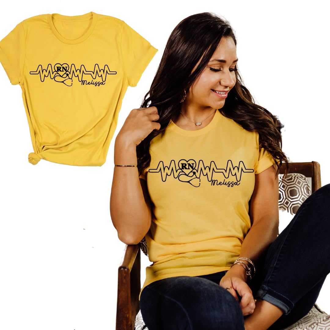 Lil Dreamers : Custom Registered Nurse Heartbeat Tee - Personalized with Name, gift for Nurse, Nurse graduation gift, Nurse life, Nurse week