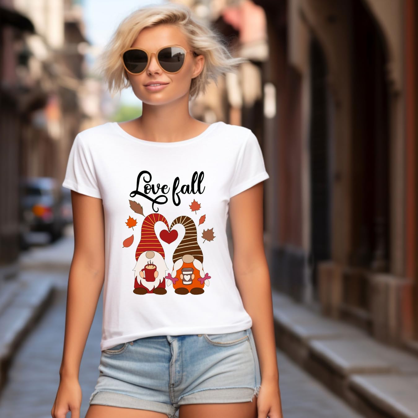 Lil Dreamers:Love Fall T-Shirt – Cute Gnome Coffee Lovers Autumn Graphic Tee | Unisex Fall Fashion Shirt for Coffee & Gnome Fans | Cozy Fall Vibes | Cotton tshirt