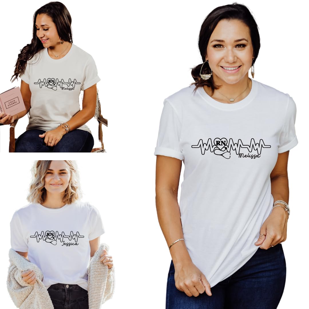 Lil Dreamers : Custom Registered Nurse Heartbeat Tee - Personalized with Name, gift for Nurse, Nurse graduation gift, Nurse life, Nurse week