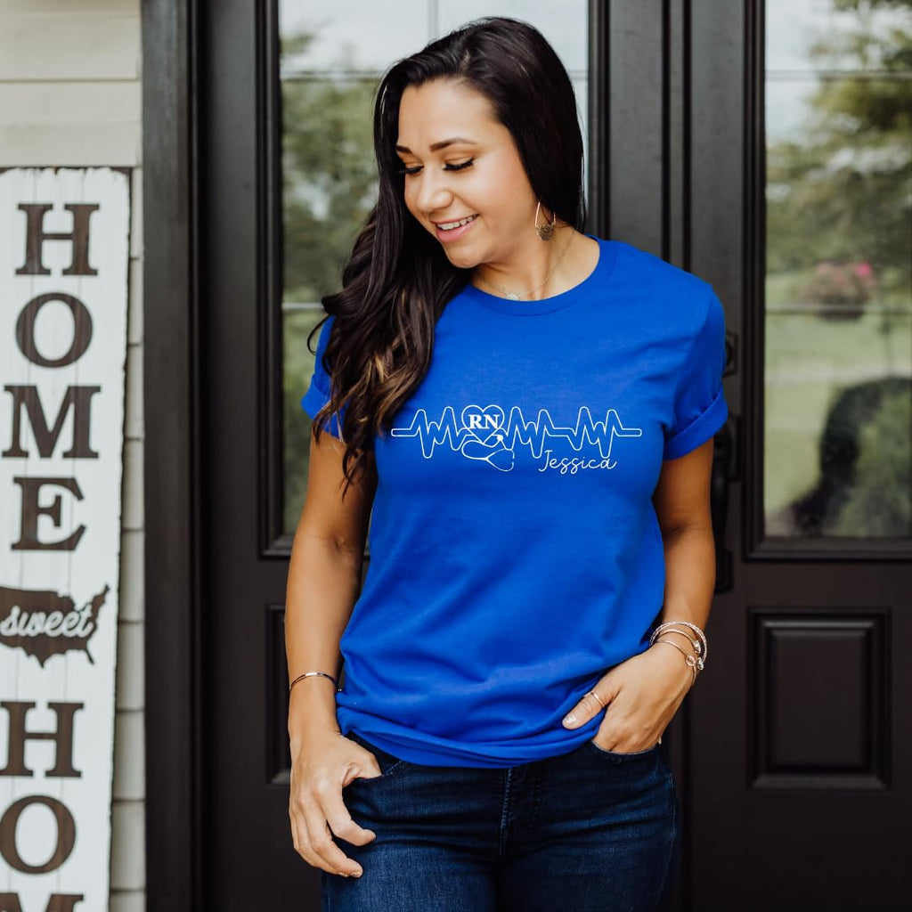 Lil Dreamers : Custom Registered Nurse Heartbeat Tee - Personalized with Name, gift for Nurse, Nurse graduation gift, Nurse life, Nurse week