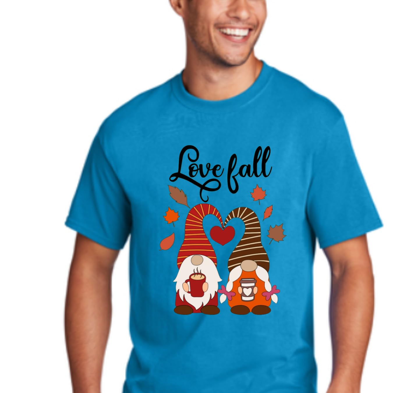 Lil Dreamers:Love Fall T-Shirt – Cute Gnome Coffee Lovers Autumn Graphic Tee | Unisex Fall Fashion Shirt for Coffee & Gnome Fans | Cozy Fall Vibes | Cotton tshirt