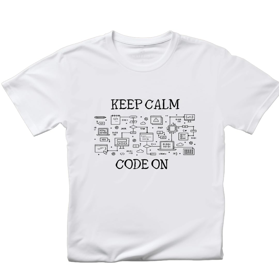 Lil Dreamers : Unisex 'Keep Calm Code On' T-Shirt | Comfortable Cotton Coding & UI Design Tee for Programmers and Developers | Perfect Gift for Tech Enthusiasts